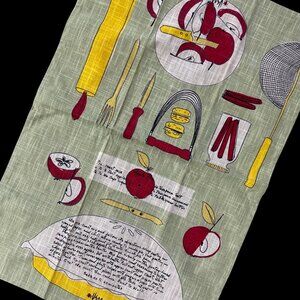 Crate and Barrel Vera Neumann Apple Pie Recipe Dish Hand Towel Green Retro